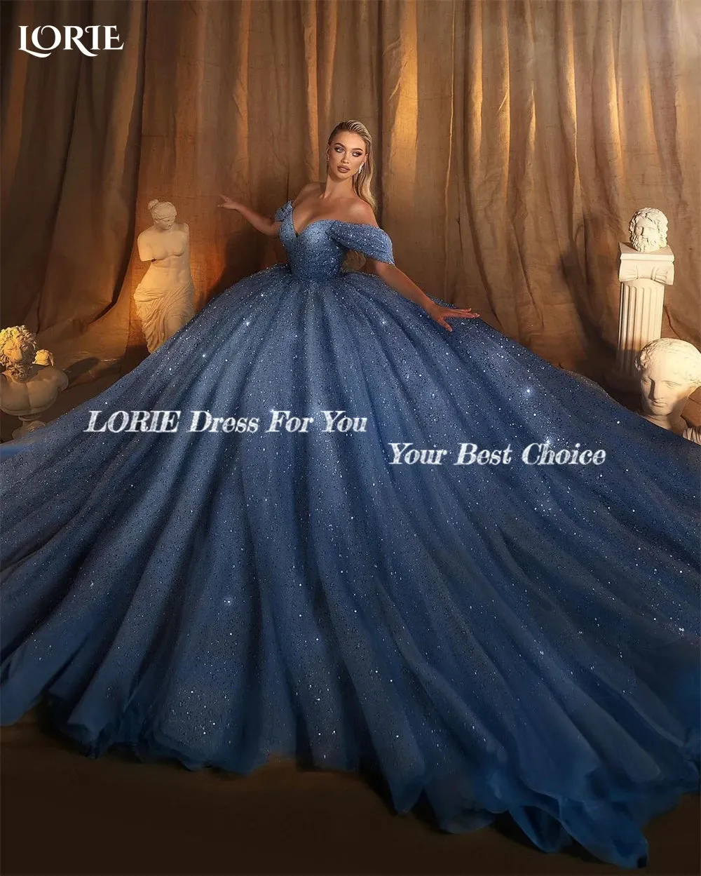 Wedding Dresses Off Shoulder Puffy Sparkly Backless Bridal Ball Gowns