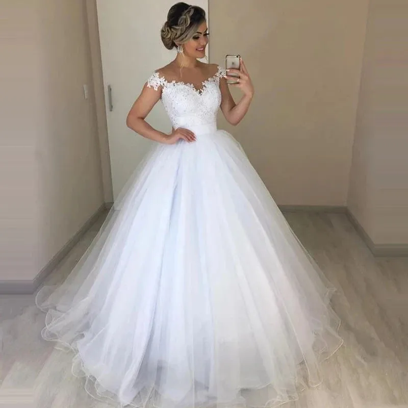 Wedding Dresses Off The Shoulder 2 in 1 Prom Gowns Lace Up Back Bridal