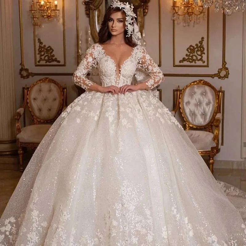 Wedding Dresses Princess Ball Gown Beading Bridal Gowns Shiny
