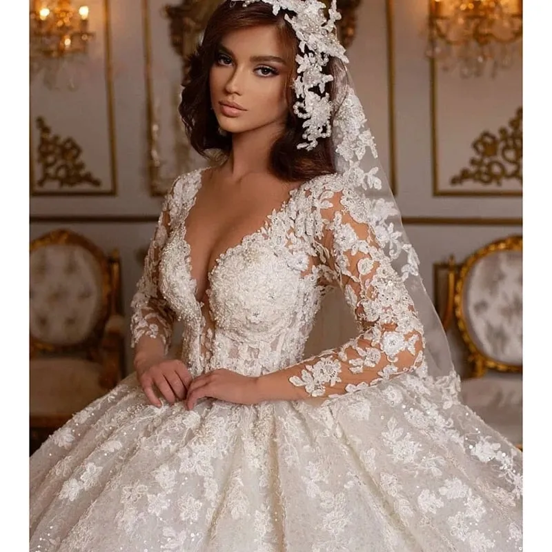 Wedding Dresses Princess Ball Gown Beading Bridal Gowns Shiny