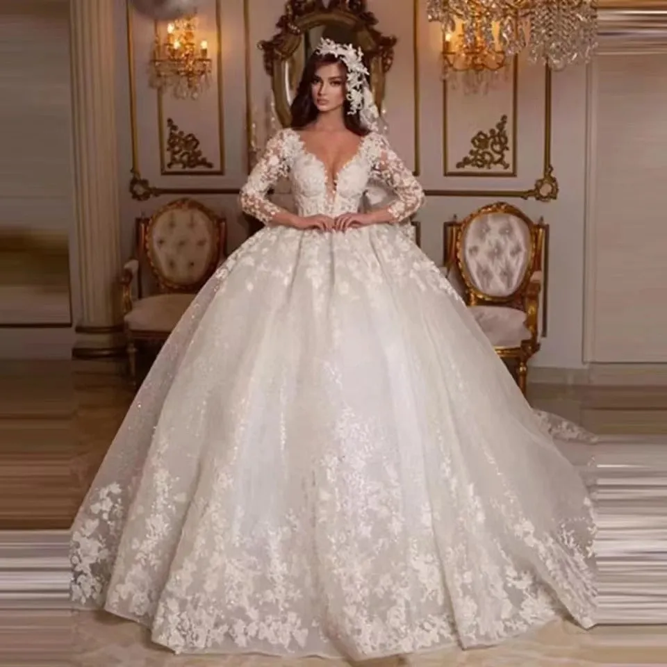 Wedding Dresses Princess Ball Gown Beading Bridal Gowns Shiny