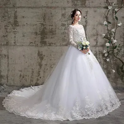 Wedding Guest Dresses: Bridal wedding dress Embroidered Lace on Net Full-sleeve Lace