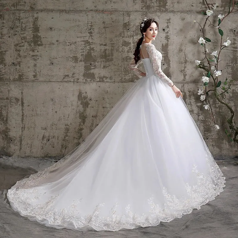 Wedding Guest Dresses: Bridal wedding dress Embroidered Lace on Net Full-sleeve Lace