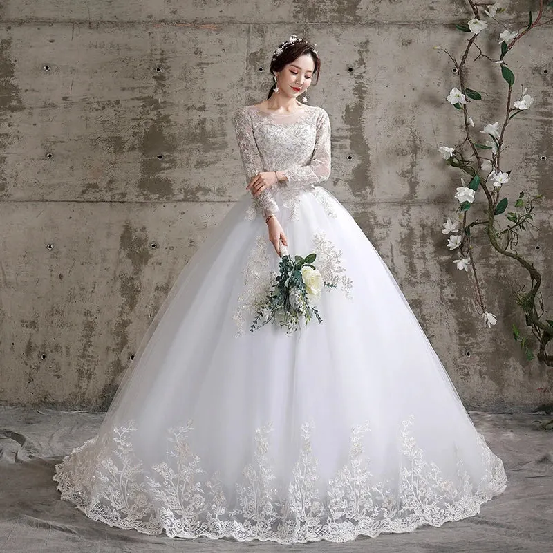 Wedding Guest Dresses: Bridal wedding dress Embroidered Lace on Net Full-sleeve Lace