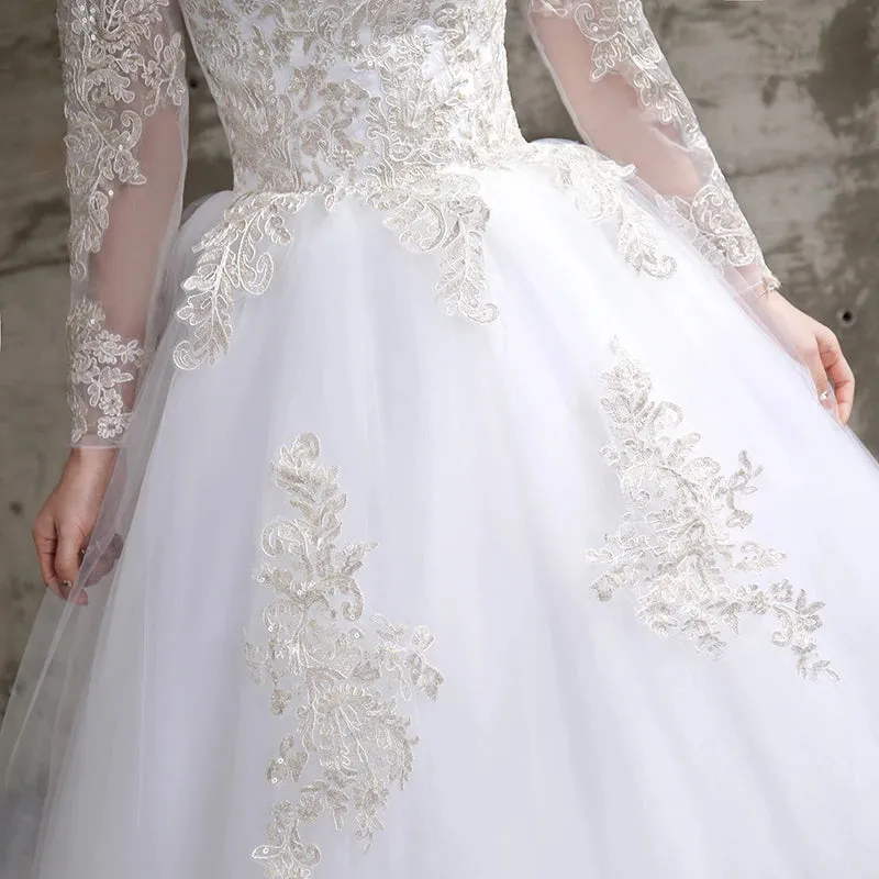 Wedding Guest Dresses: Bridal wedding dress Embroidered Lace on Net Full-sleeve Lace