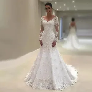 Wedding Guest Dresses: Mermaid Wedding Dress M06 Long Sleeves for Bridal