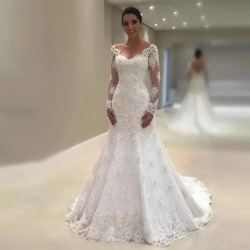 Wedding Guest Dresses: Mermaid Wedding Dress M06 Long Sleeves for Bridal