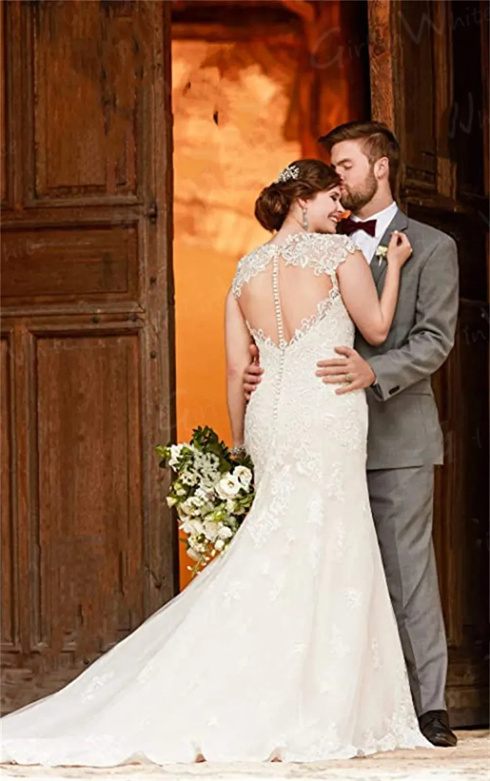 Wedding Guest Dresses: Wedding Dress Backless Cap Sleeve Trumpet Bride Dresses