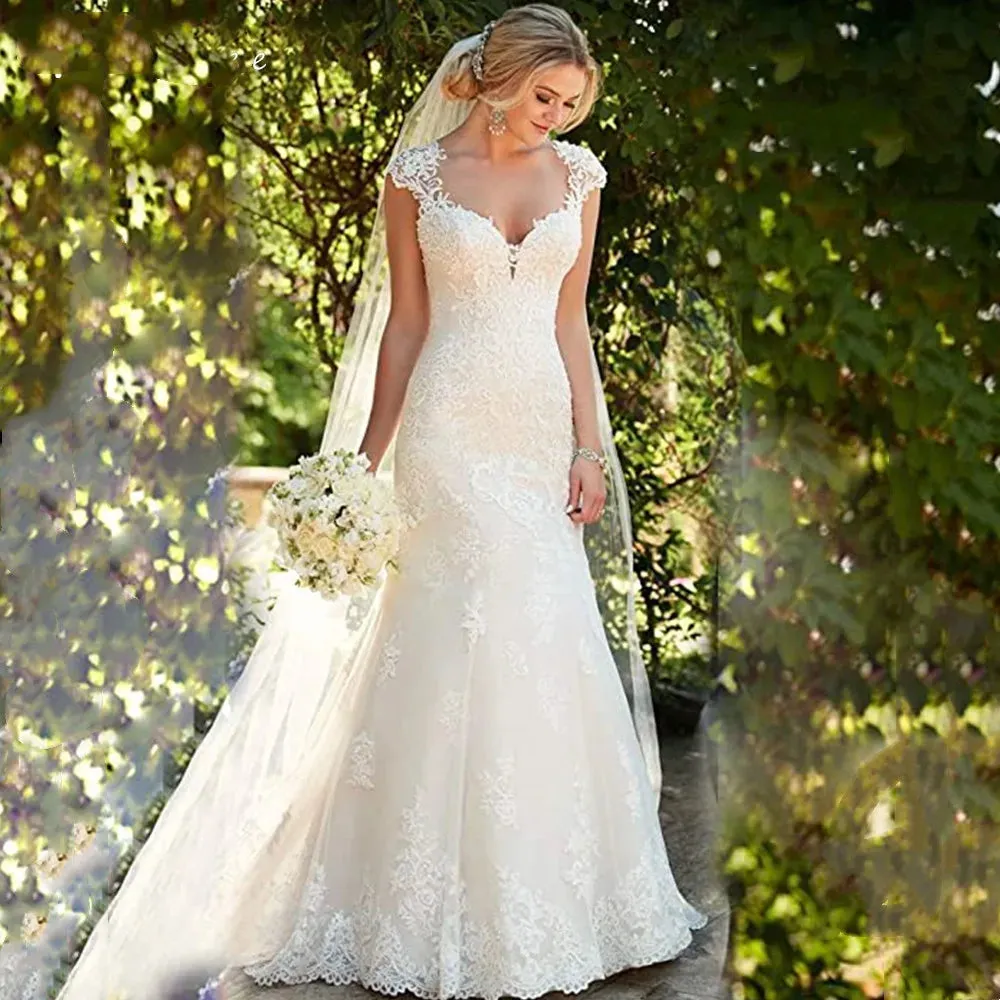 Wedding Guest Dresses: Wedding Dress Backless Cap Sleeve Trumpet Bride Dresses