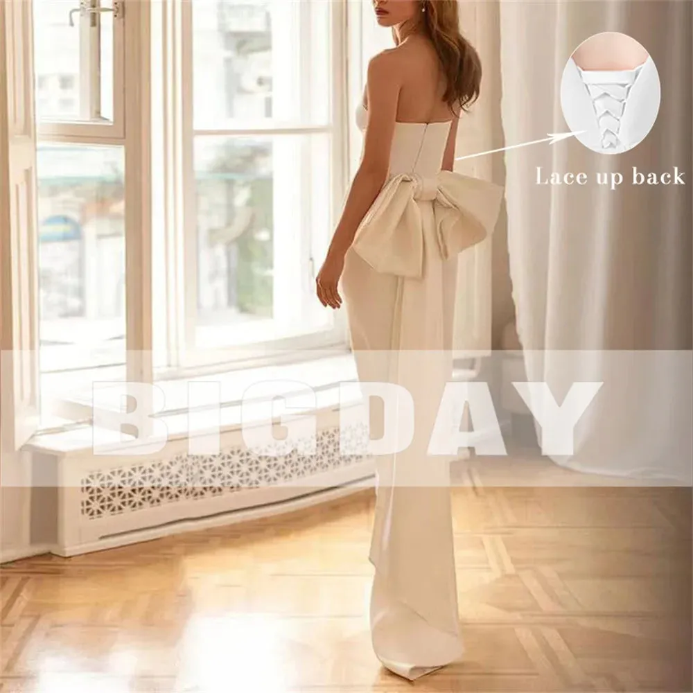 Wedding Guest Dresses: Wedding Dress Strapless Satin Bow Sleeveless Simple