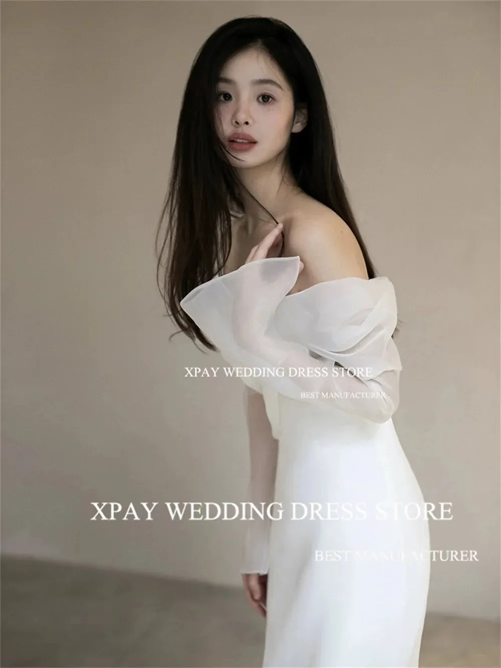 Wedding Guest Dresses: Wedding Dresses Long Flare Sleeve Bridal Gown Corset Backless