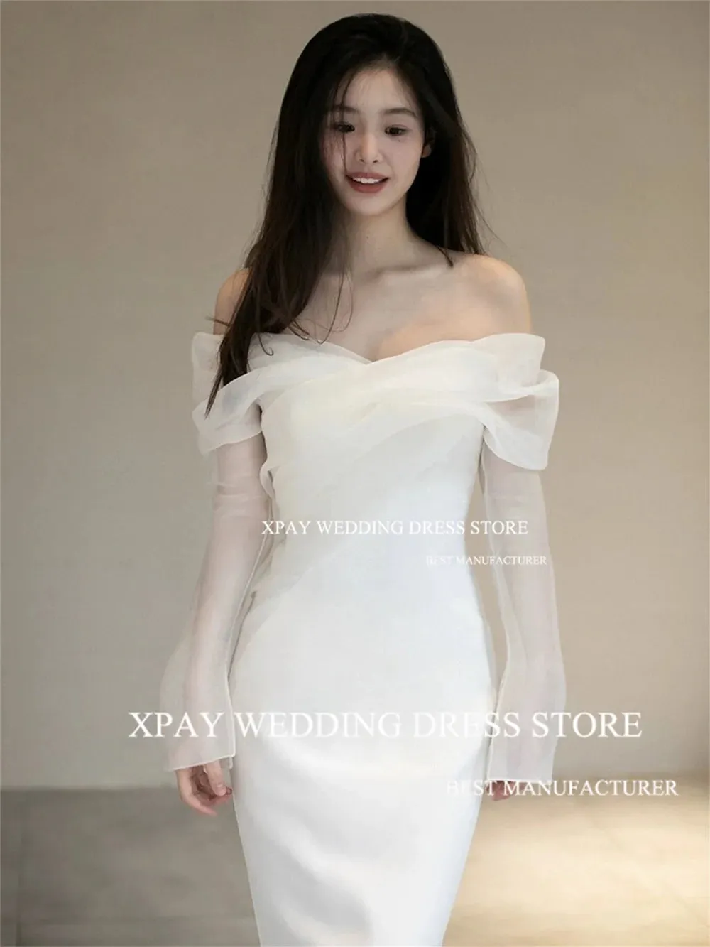 Wedding Guest Dresses: Wedding Dresses Long Flare Sleeve Bridal Gown Corset Backless