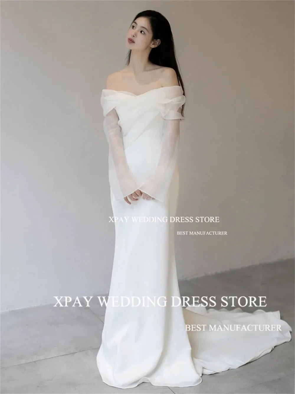 Wedding Guest Dresses: Wedding Dresses Long Flare Sleeve Bridal Gown Corset Backless