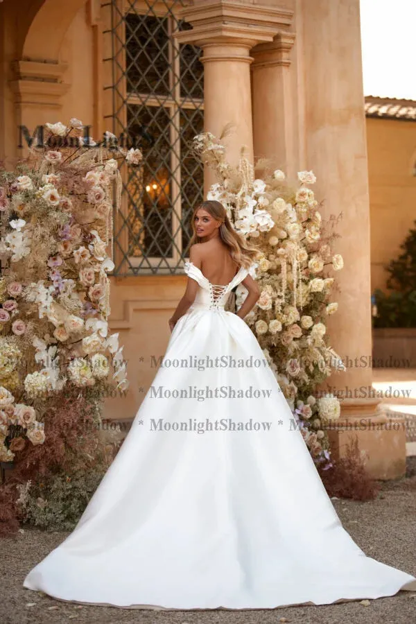 Wedding Guest Dresses:Train Women Long Dresses Party Satin Fabric 3D Blossoms