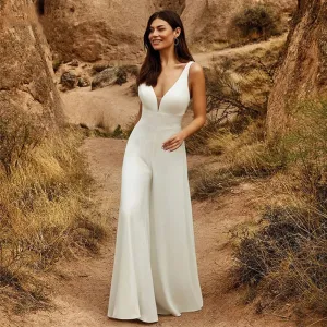 Wedding Jumpsuit With Detachable Skirt 2 Pieces Bridal Dresses