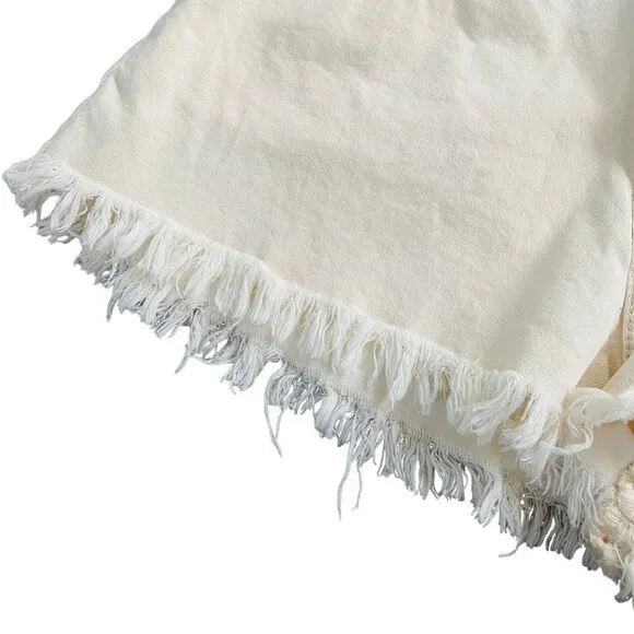 WeWoreWhat Boyfriend Jean Shorts Cut-Off Fringe High Rise Cream / Off-White 25
