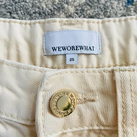 WeWoreWhat Boyfriend Jean Shorts Cut-Off Fringe High Rise Cream / Off-White 25