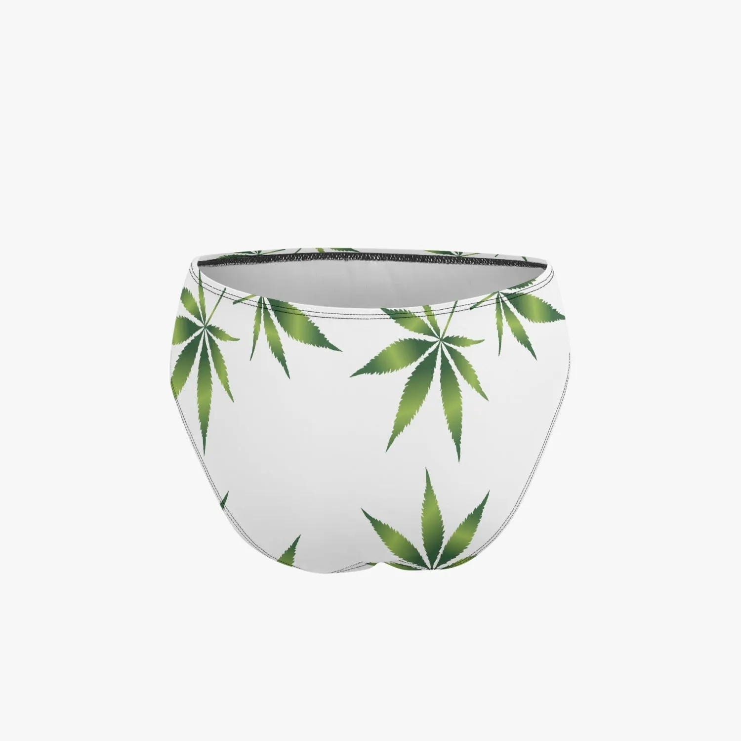 White and Green Potleaf Pattern Halter Top Two-Piece Tankini Swimsuit