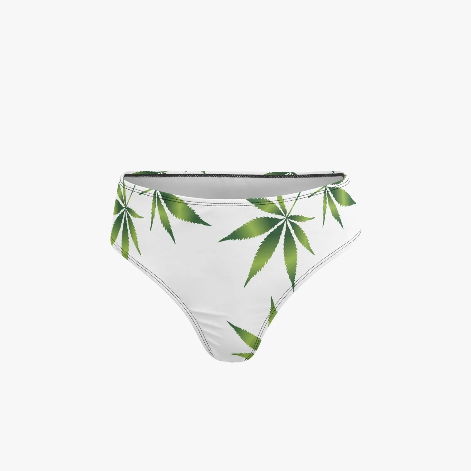 White and Green Potleaf Pattern Halter Top Two-Piece Tankini Swimsuit