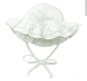 White Double Ruffle UPF 50 Floppy Hat