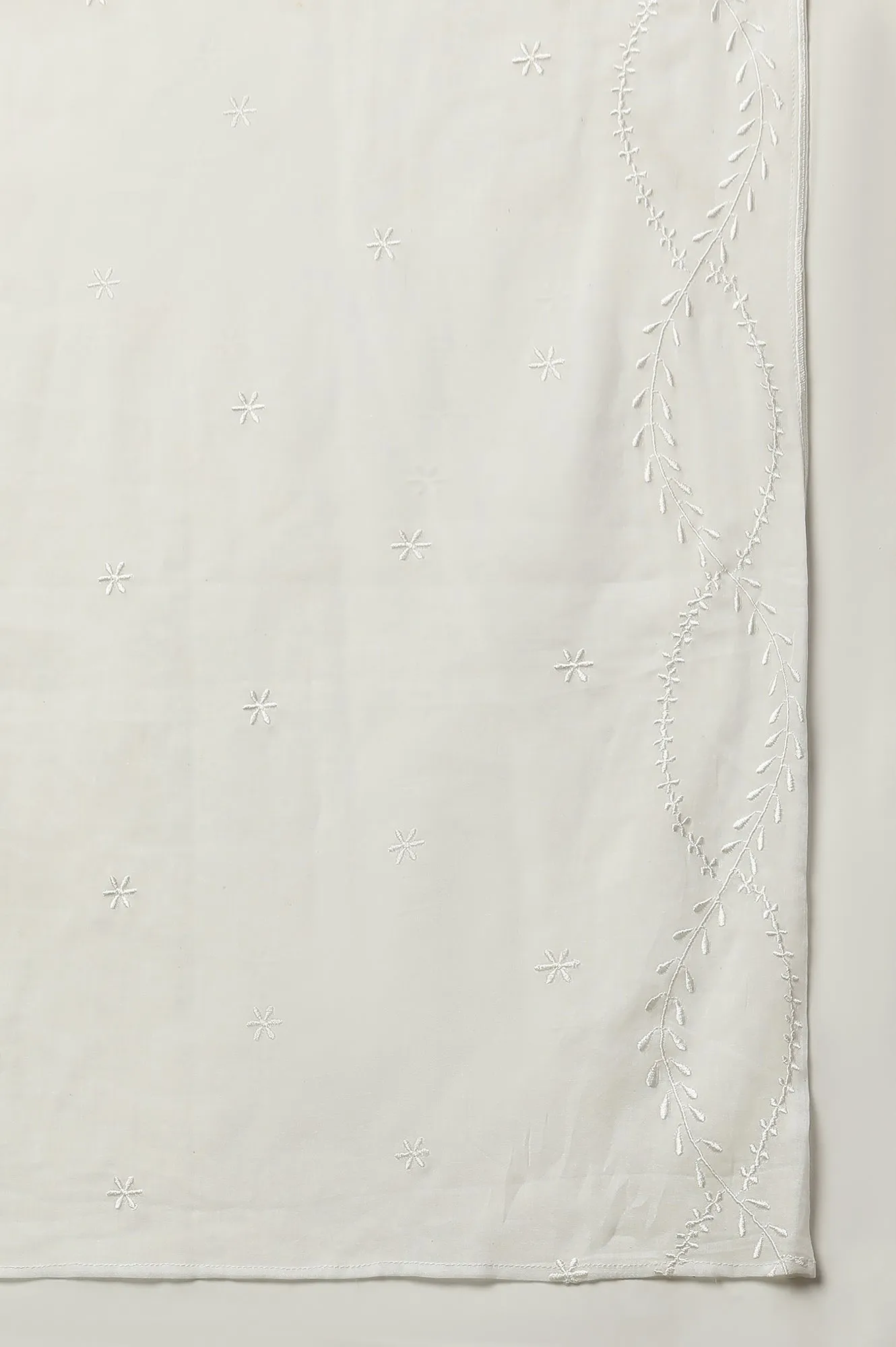 White Embroidered Schiffli Cotton Dupatta