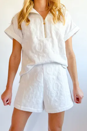 White Leopard Jacquard Quarter Zip Tee and Shorts Set
