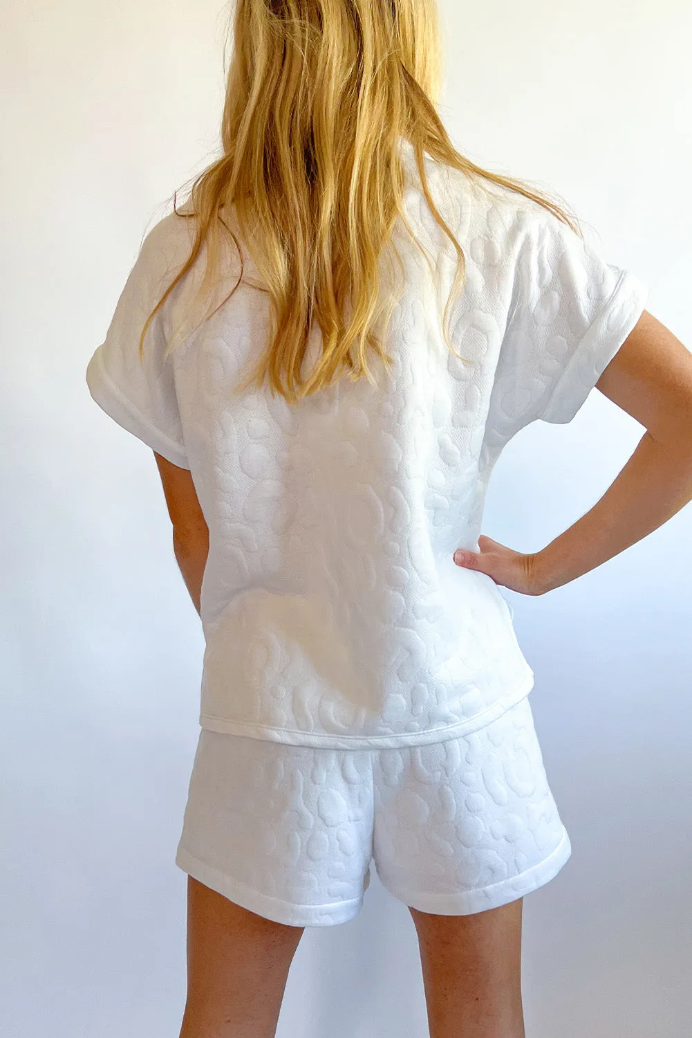White Leopard Jacquard Quarter Zip Tee and Shorts Set