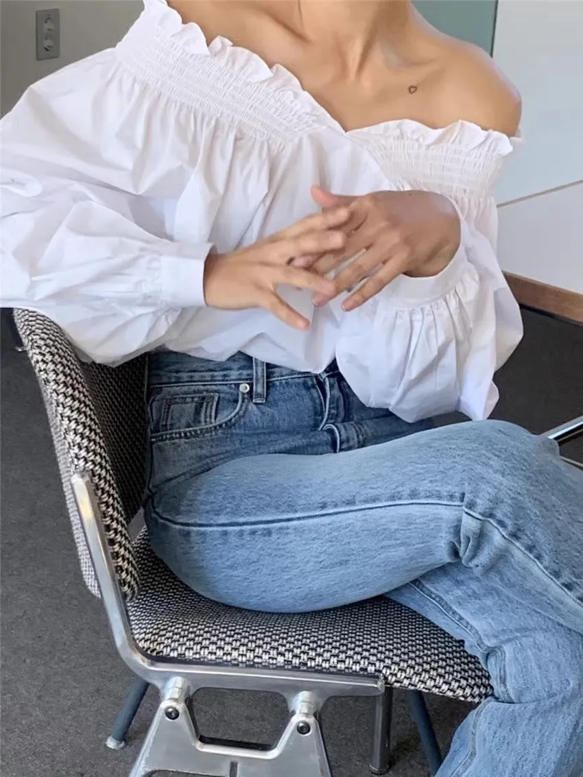 White Off-Shoulder Solid Blouse