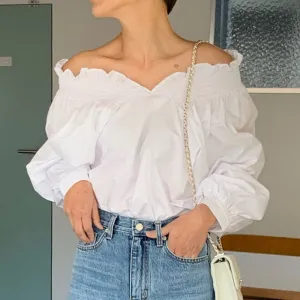 White Off-Shoulder Solid Blouse