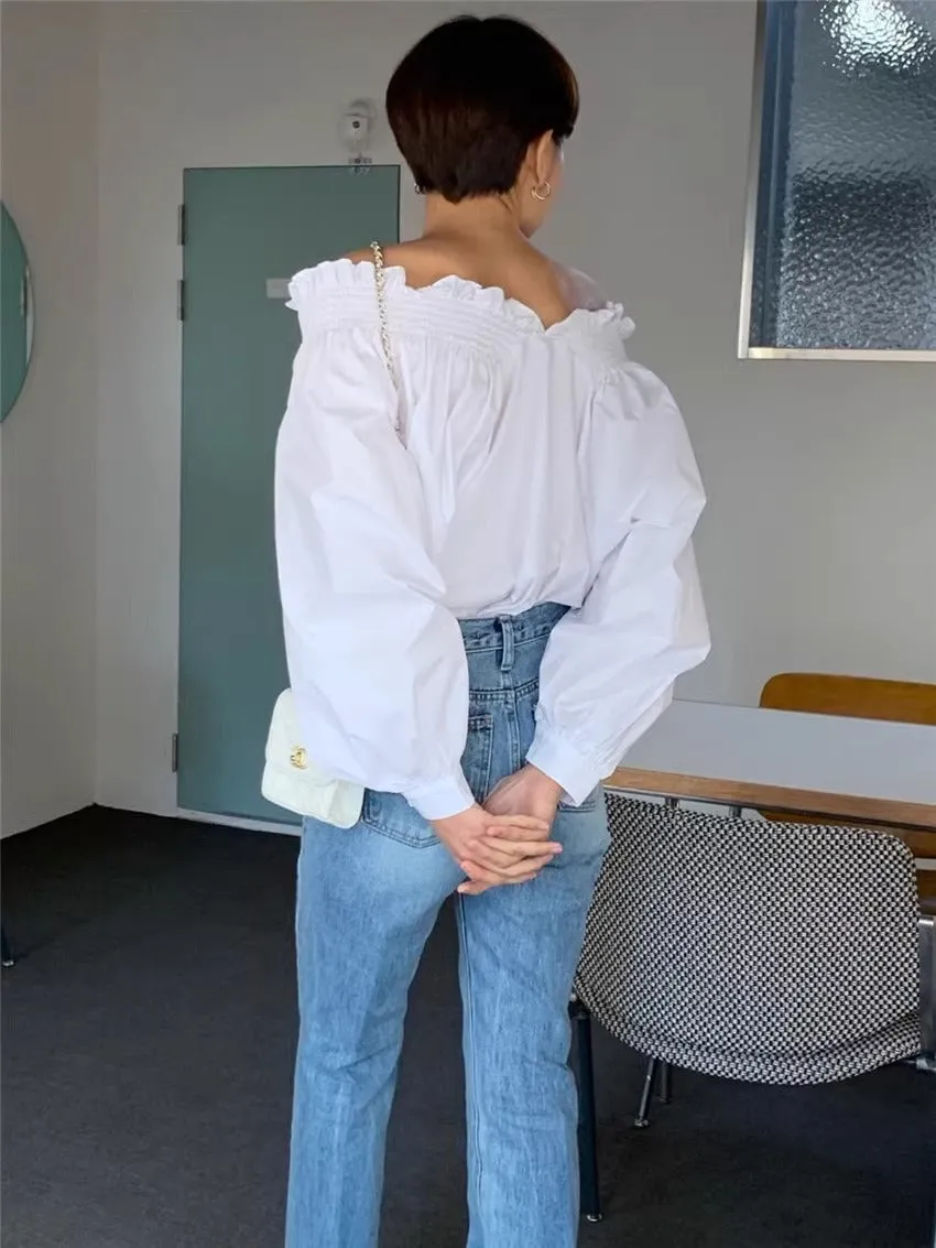 White Off-Shoulder Solid Blouse