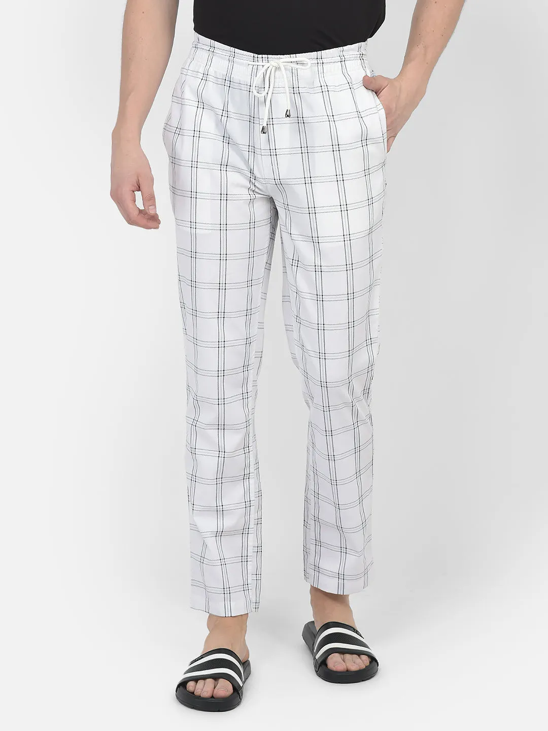 White Windowpane Checked Lounge Pants