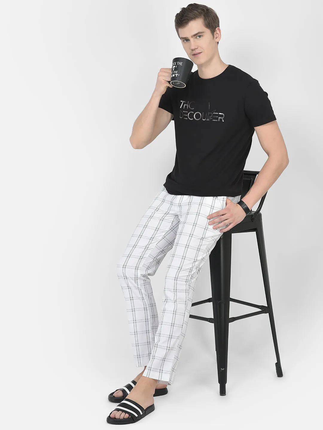 White Windowpane Checked Lounge Pants