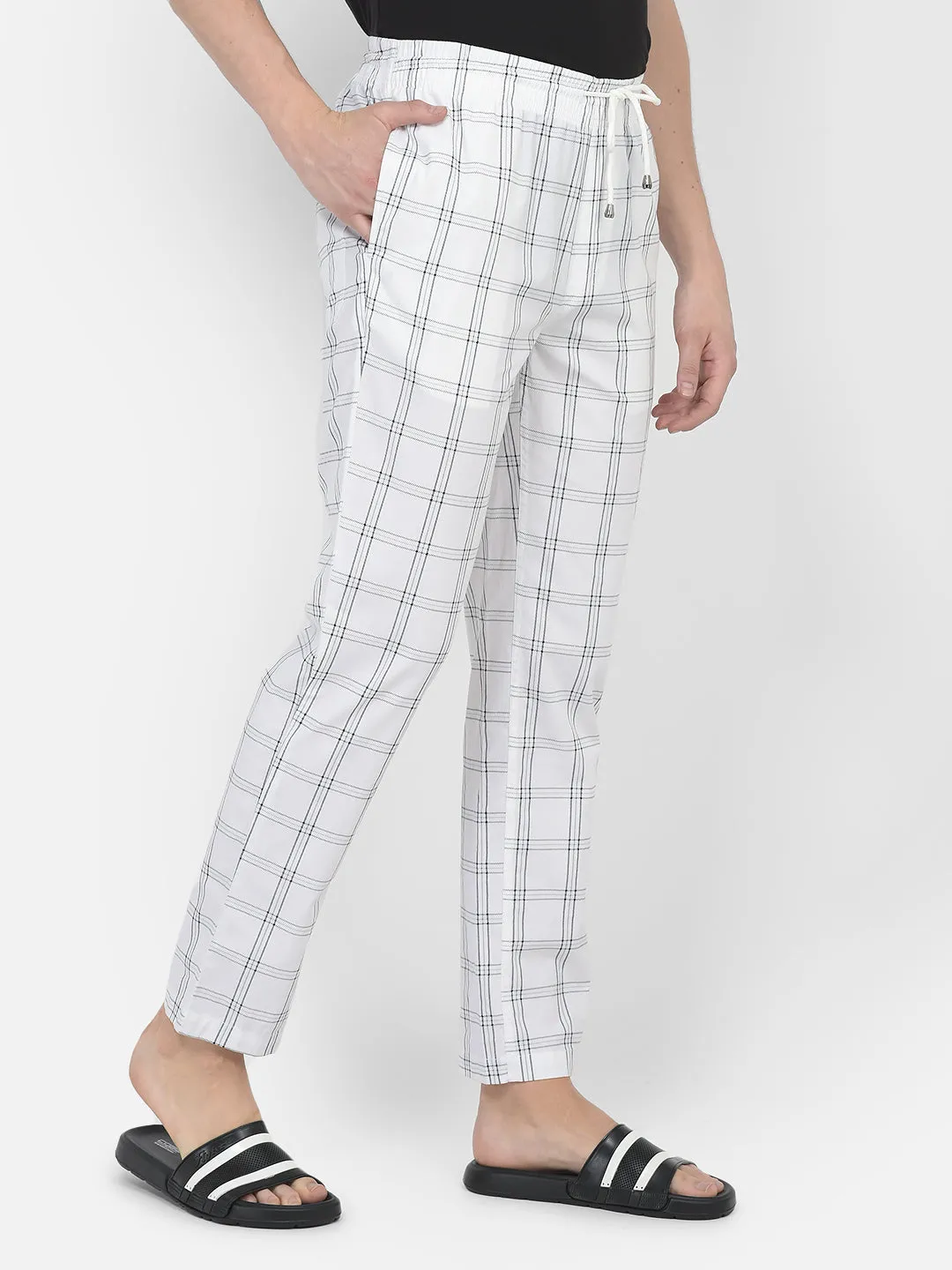 White Windowpane Checked Lounge Pants