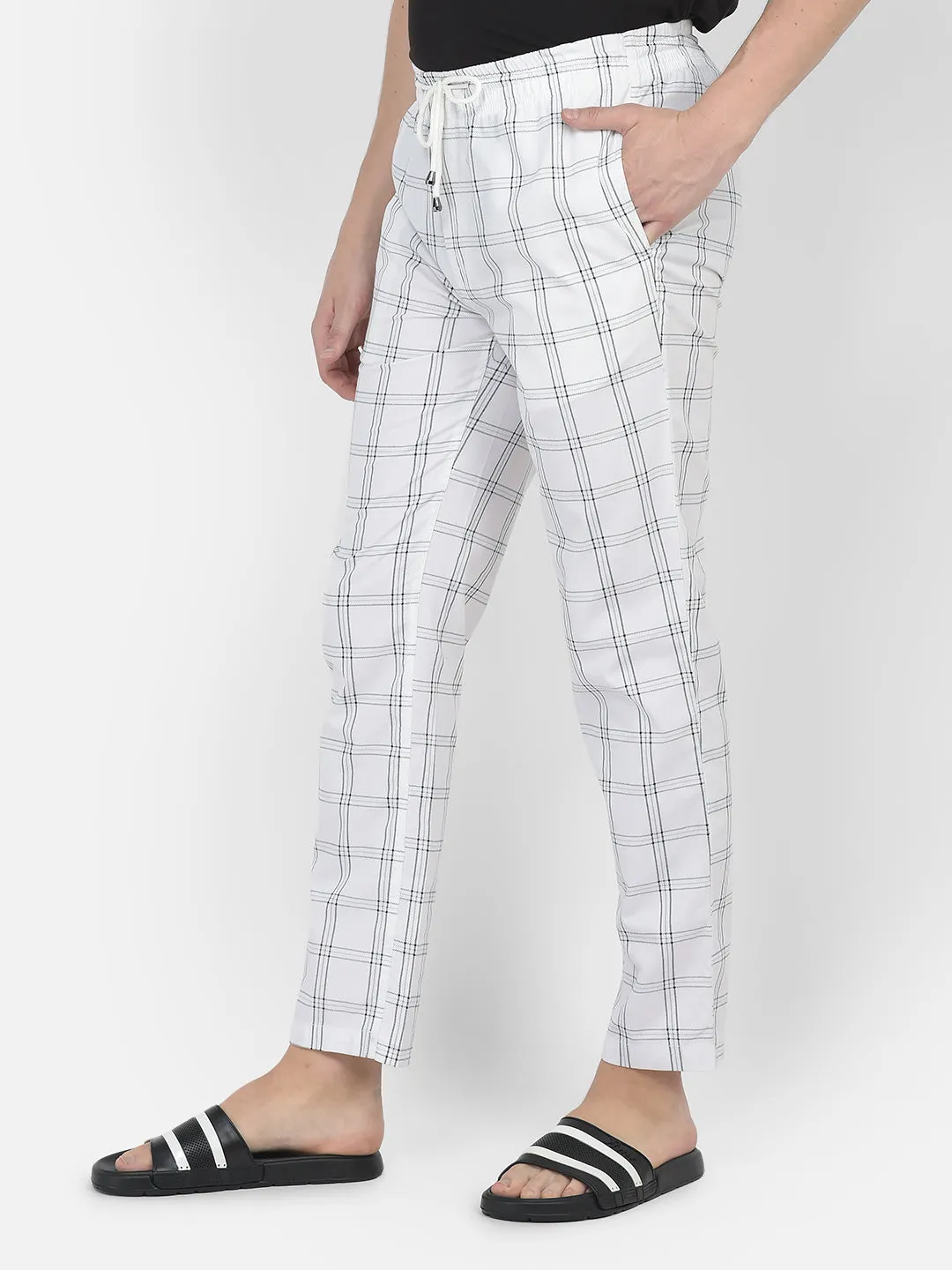 White Windowpane Checked Lounge Pants