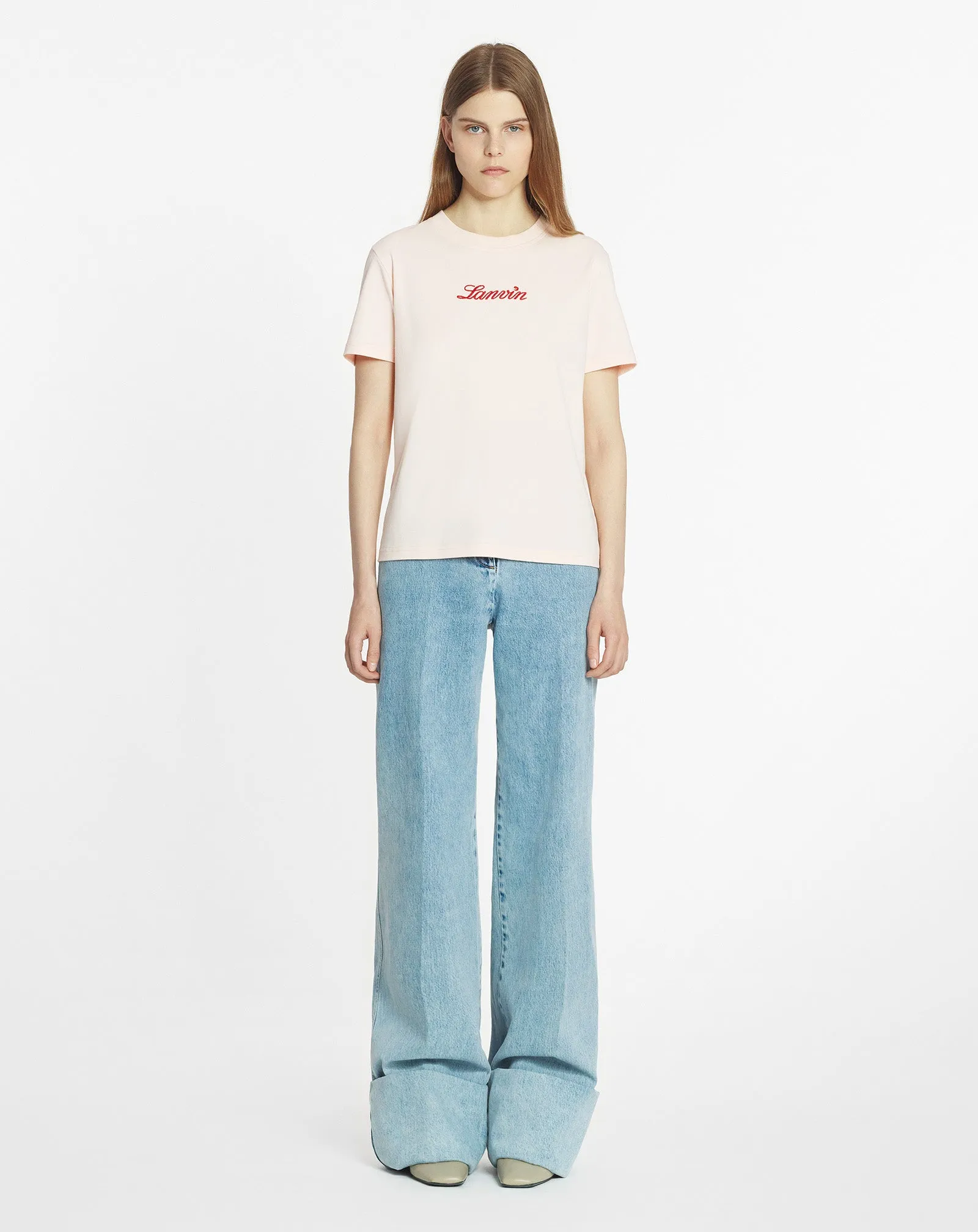 WIDE-LEG CUFFED DENIM PANTS