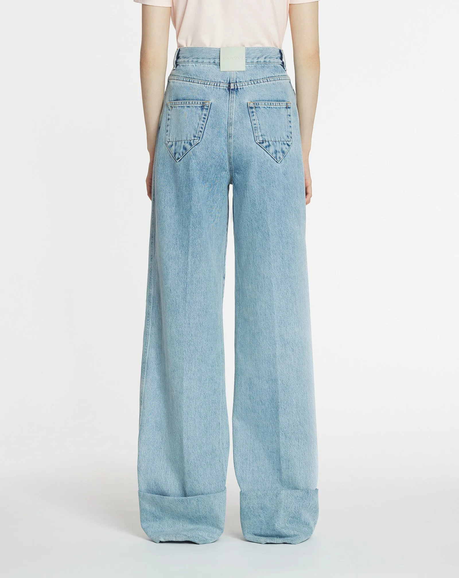 WIDE-LEG CUFFED DENIM PANTS