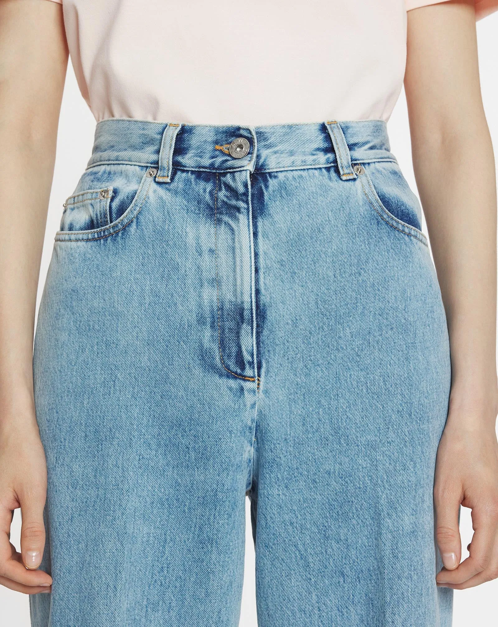 WIDE-LEG CUFFED DENIM PANTS
