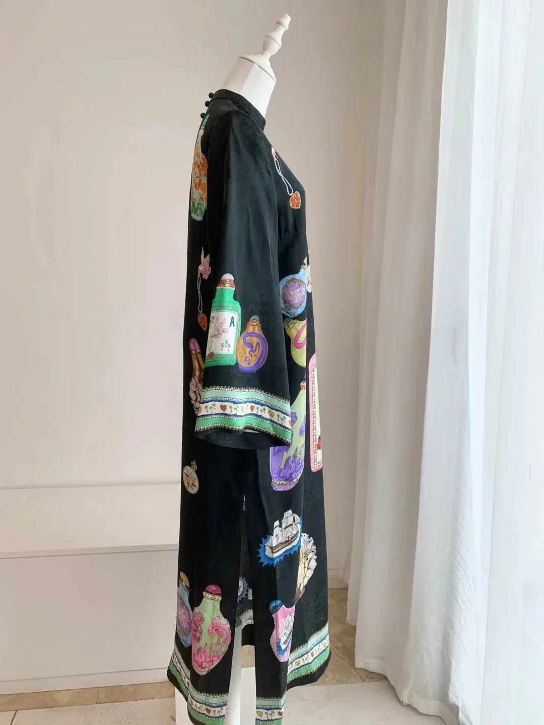 Women Bottle Jacquard Long Sleeve 100% Viscose Maxi Dress