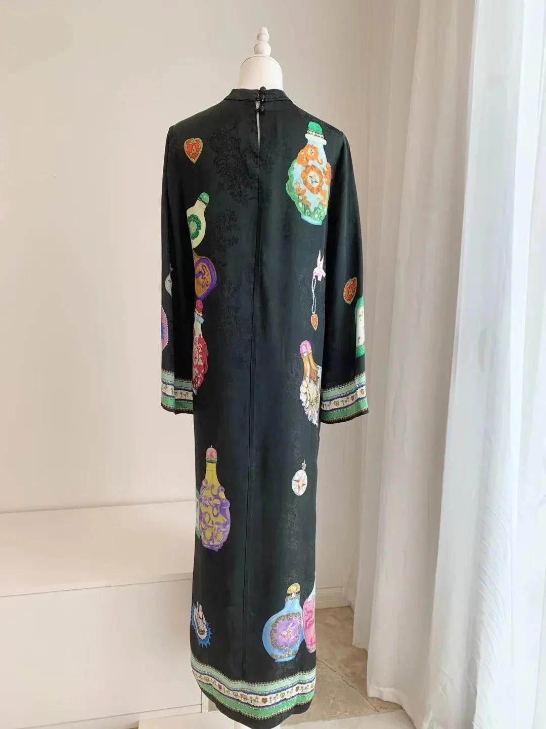 Women Bottle Jacquard Long Sleeve 100% Viscose Maxi Dress