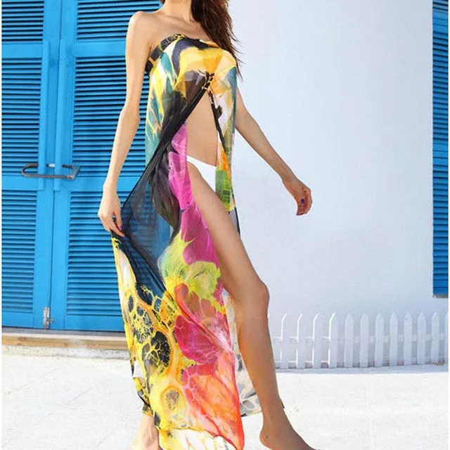 Women Sexy Bikini Beach Dress Chiffon Long Wrap Yarn Swimwear Smock Bikini Suit Cover Ups