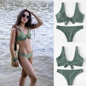 Women Sexy Solid Push-Up Padded Bra Beach Halter Bikini Set Swimsuit Swimwear B027