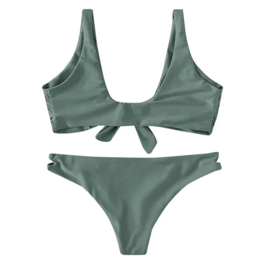 Women Sexy Solid Push-Up Padded Bra Beach Halter Bikini Set Swimsuit Swimwear B027