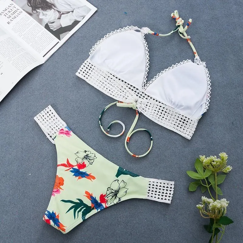 Women Sexy Striped Push-Up Padded Bra Beach Halter Bikini Set Swimsuit Swimwear B026