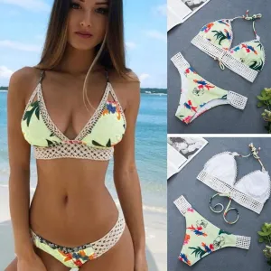 Women Sexy Striped Push-Up Padded Bra Beach Halter Bikini Set Swimsuit Swimwear B026