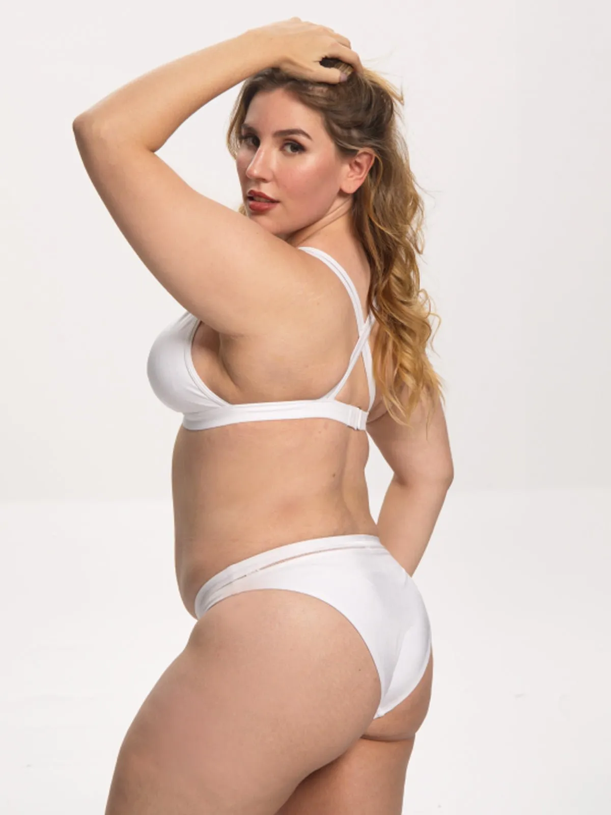 Women Sexy Two Piece Swimwear Plunge V Swimsuit Bikini Set White