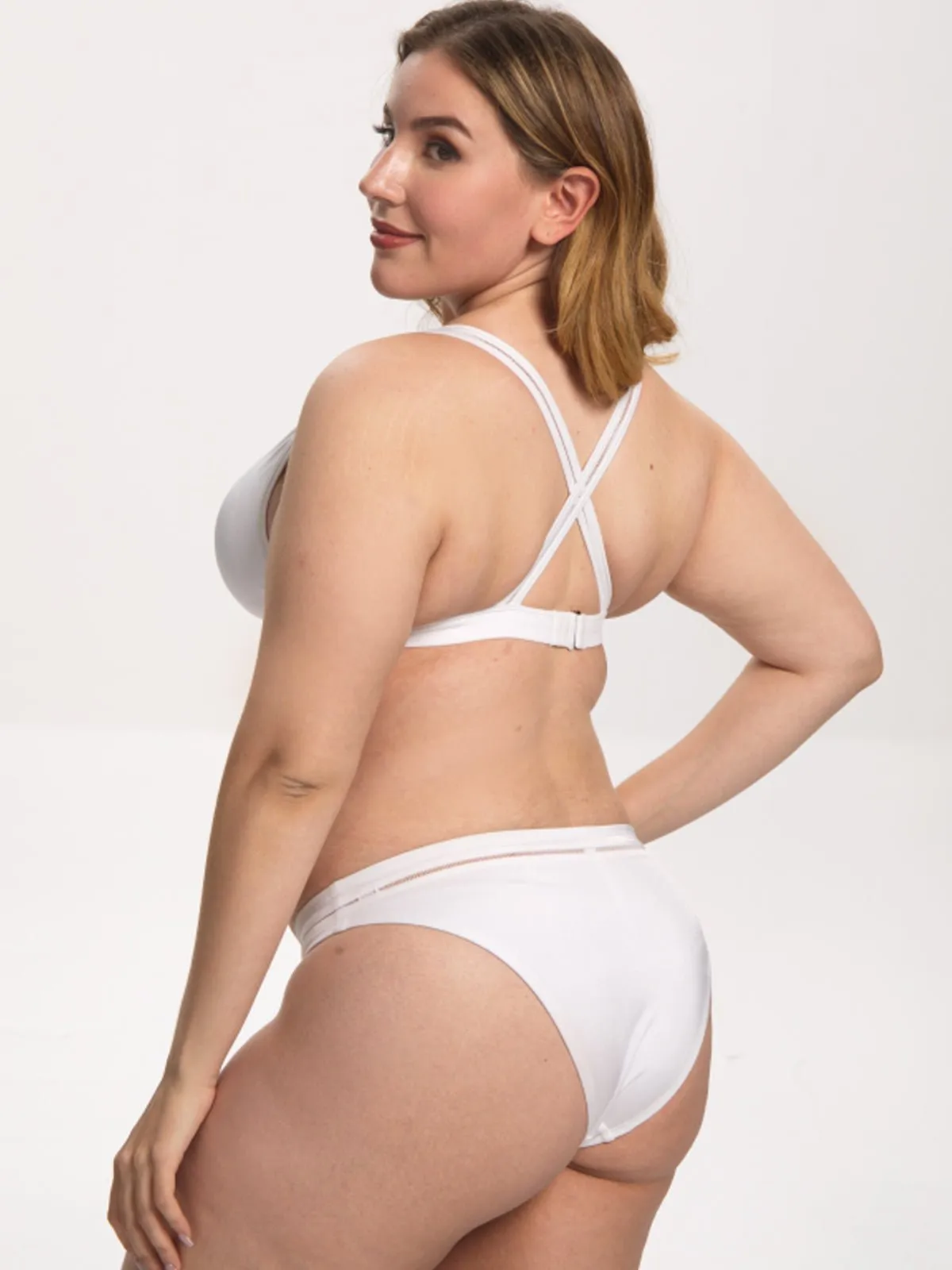 Women Sexy Two Piece Swimwear Plunge V Swimsuit Bikini Set White