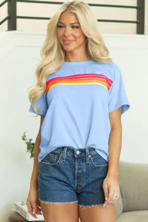 Women Striped Patch Front Casual Tee