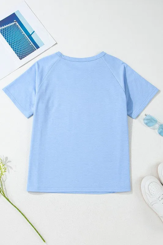 Women Striped Patch Front Casual Tee