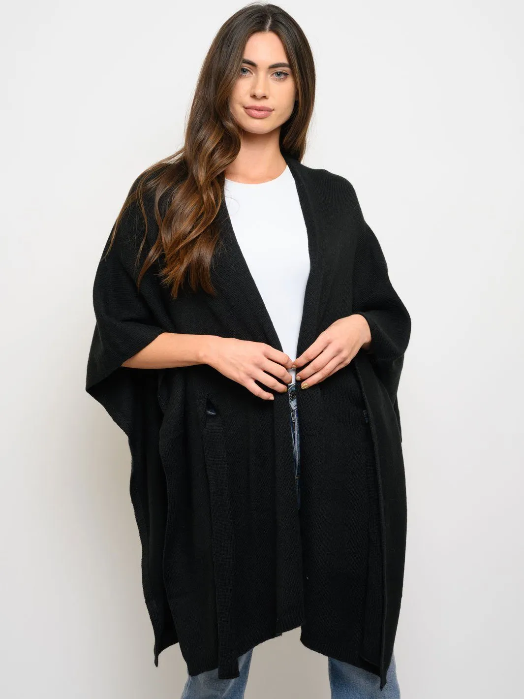 WOMEN'S 3/4 SLEEVE SELF TIE WRAP CARDIGAN