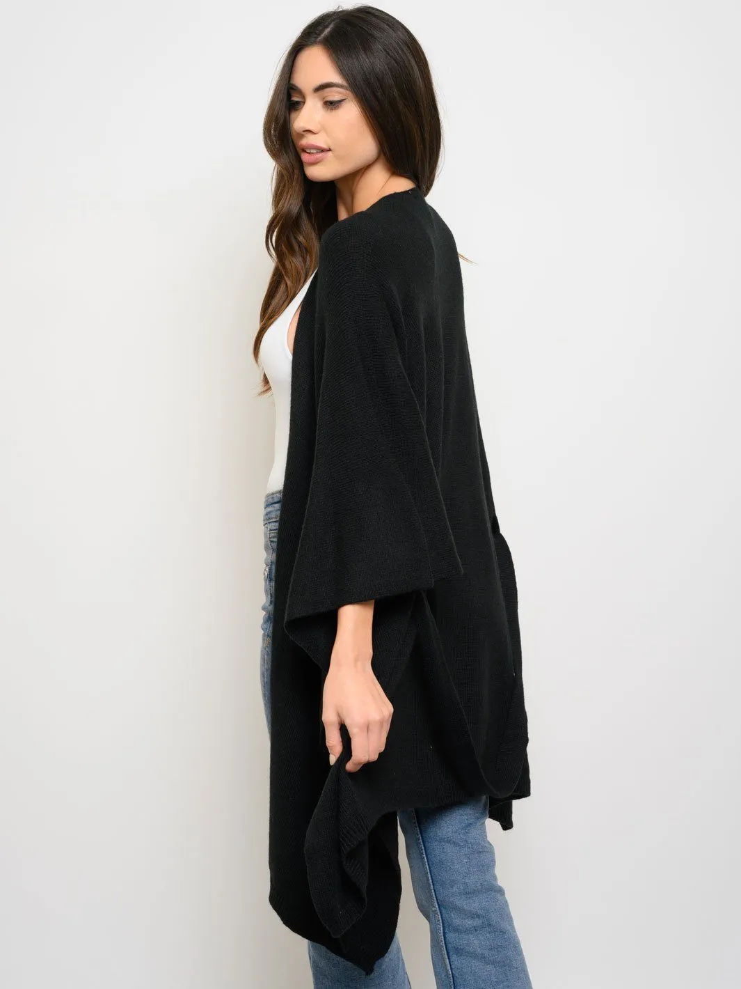 WOMEN'S 3/4 SLEEVE SELF TIE WRAP CARDIGAN